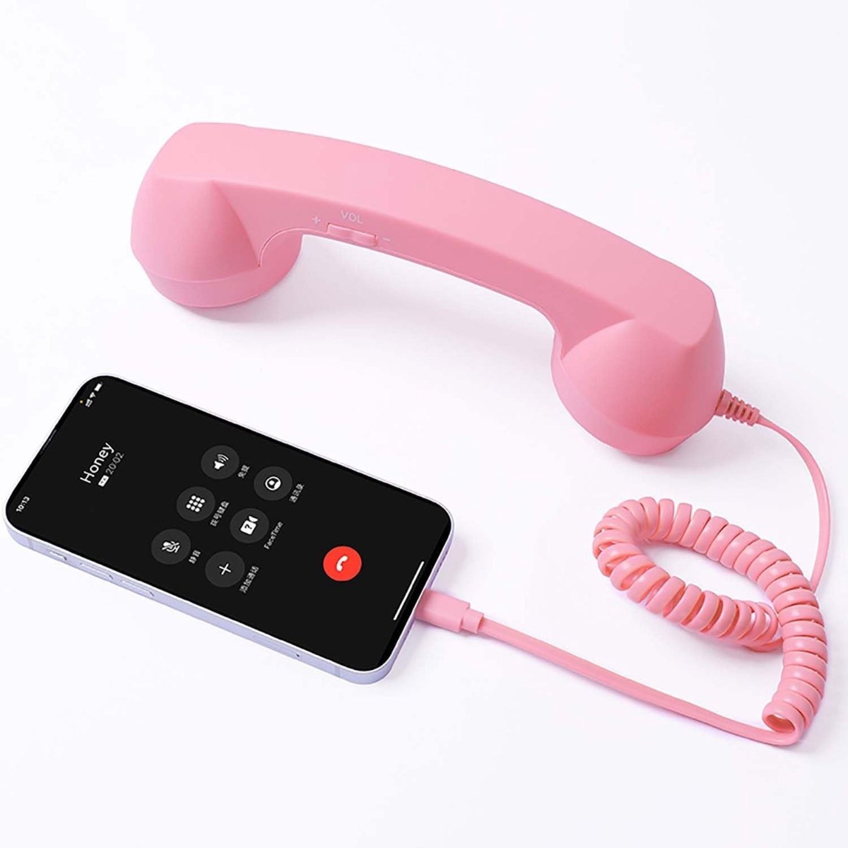 Vyzio - Retro Telefoonhoorn - Geschikt voor iPhone & Android - Type-C Vaste Aansluiting op Mobiel - Vintage Headset met Volumeregeling - Roze - RETOTALK