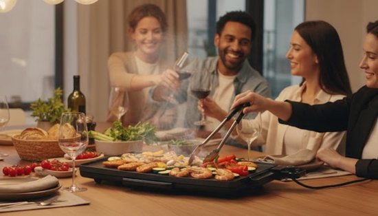 Elektrische Grillplaat - Bakplaat Grill - Gezellig Tafelen - XXL Grilloppervlak - 49 x 27 cm - Zwart — afbeelding 5