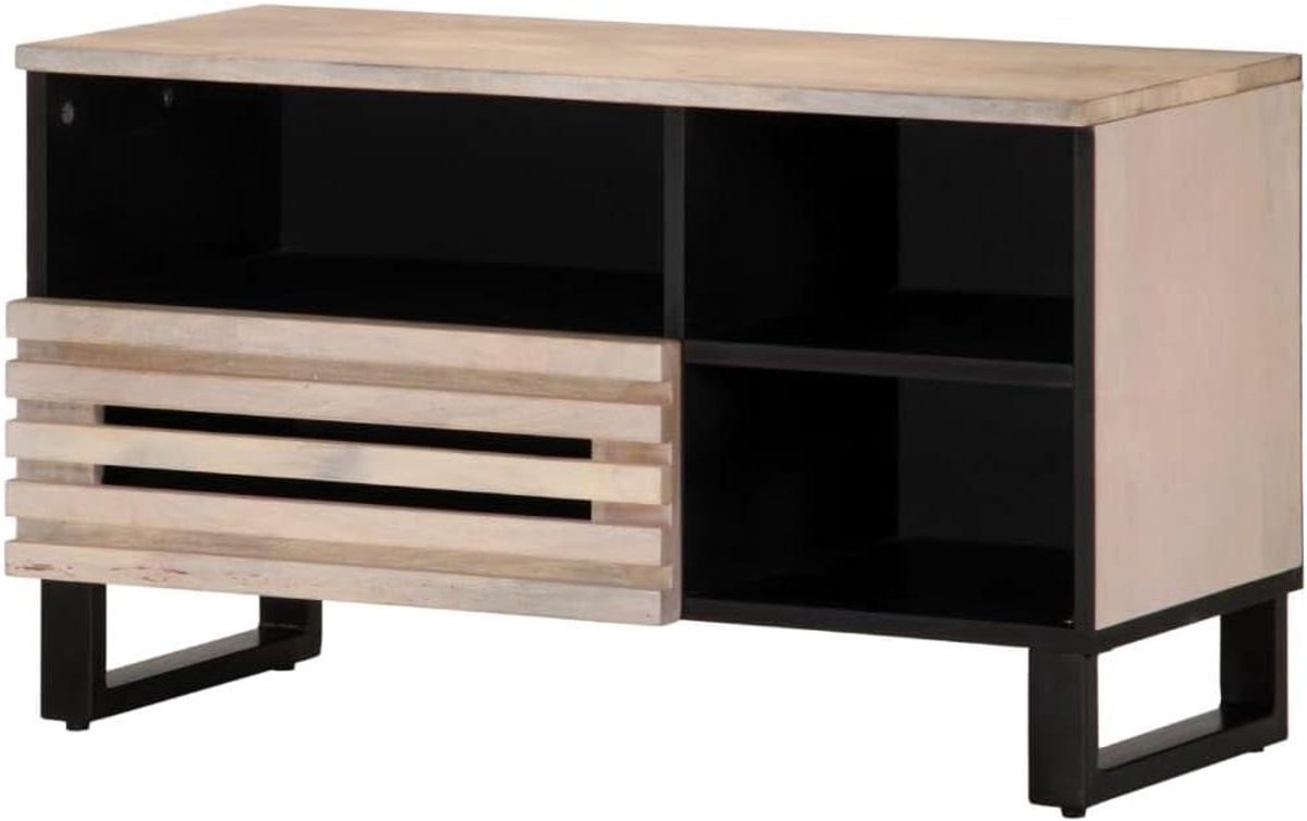 Televisiekast Mangohout - Tv-meubel Opbergkast - Woonkamer Inrichten - Industriële Stijl - 80 x 34 x 46 cm - Grijs