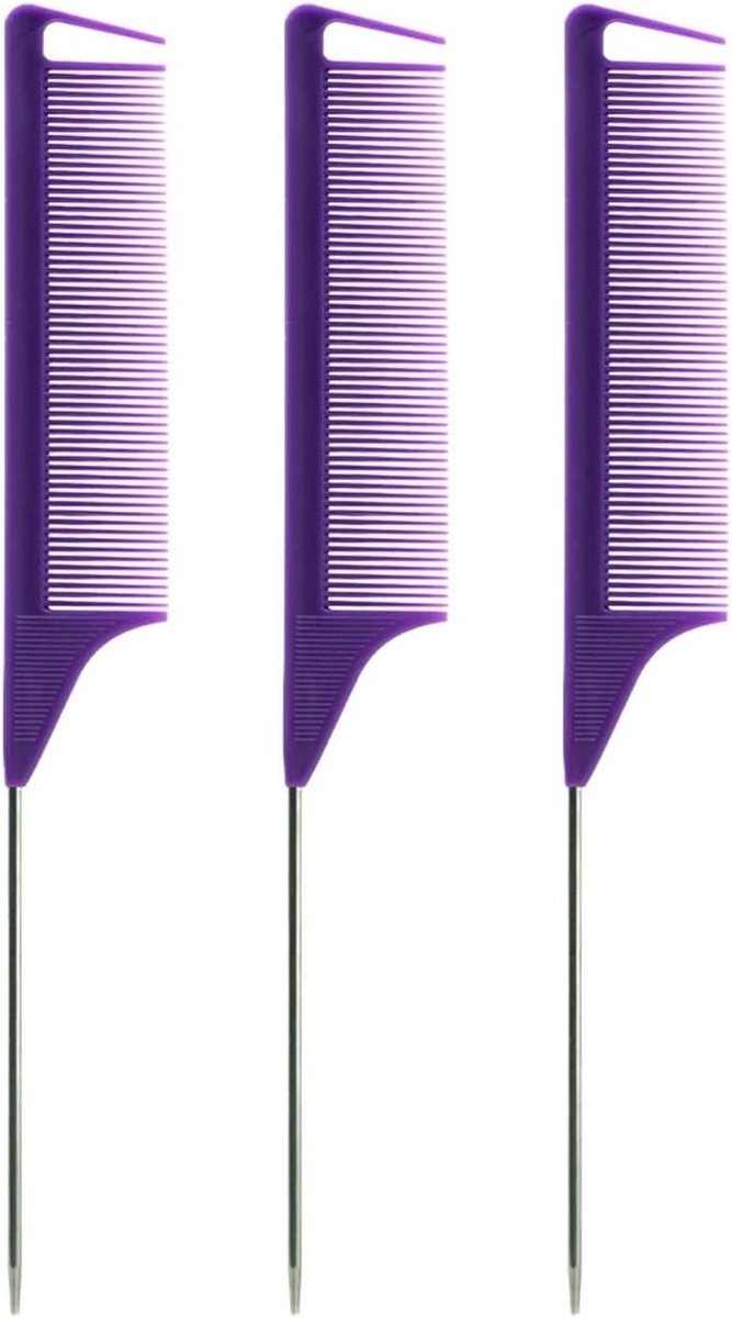 Professionele Kam - Puntkam Stylingborstel - Haar Stylen - Anti-klitten Ontwarren - 22 cm - Paars
