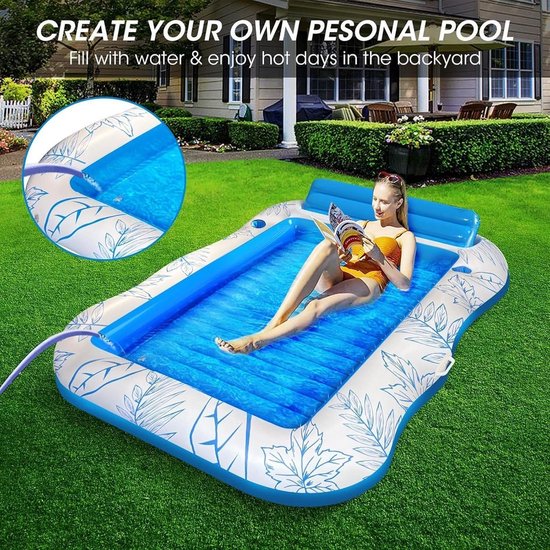 Opblaasbare Zwembad Vlotter - Waterhangmat Relax - Zonnen Waterspelen - Snel Opblaasbaar Comfort - Groot 220x160cm - Blauw — afbeelding 2