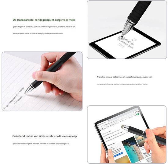 Universele Stylus Pen Met 3 Verschillende Tips - Disc Tip Soft Tip en Balpen Tip - Geschikt voor Telefoon Tablet en iPad -grijs — afbeelding 2
