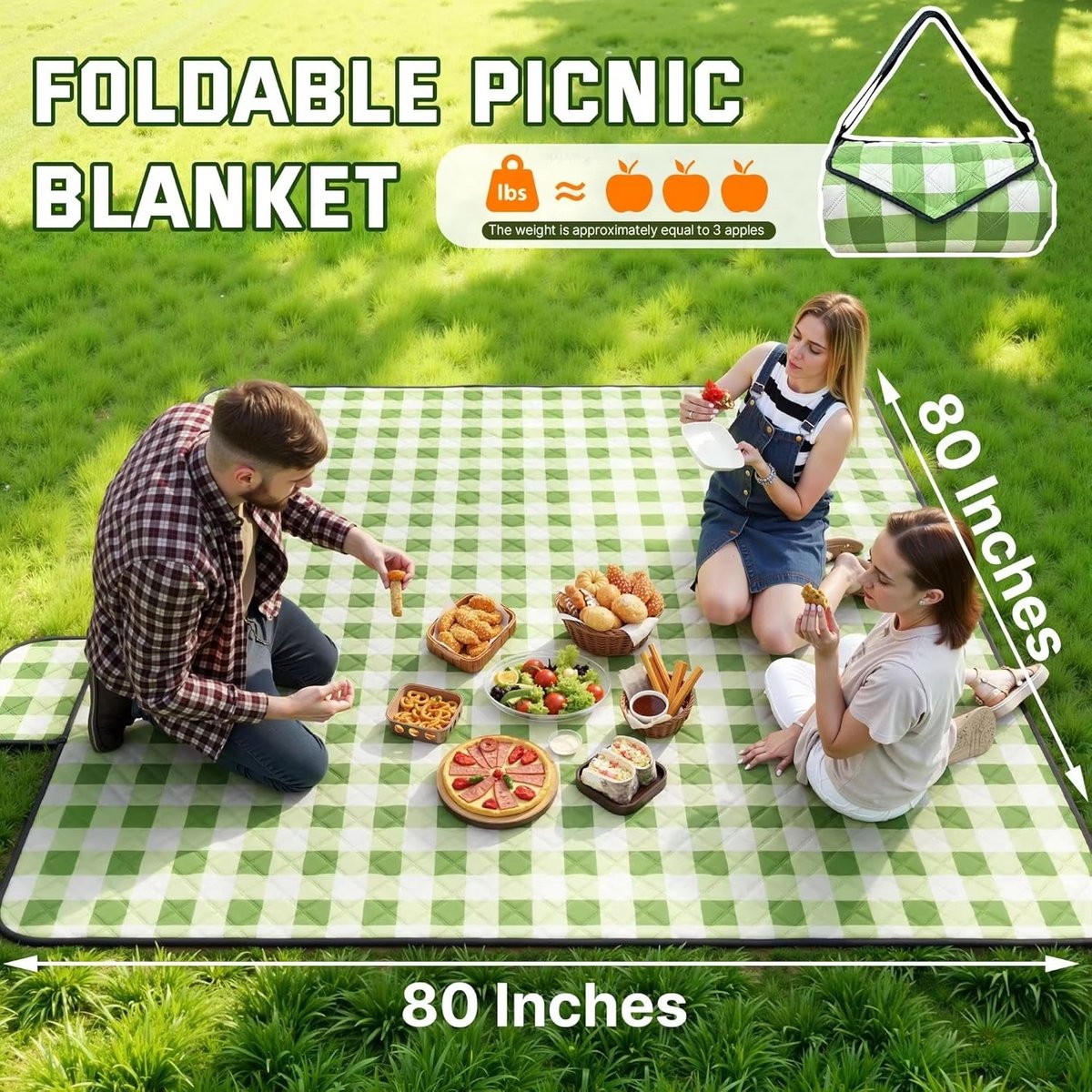 Fuegobird- Picknickdeken-200 x 200 cm-Stranddeken- Opvouwbare campingdeken- Waterdicht- Zanddichte picknickmat- Draagbare tuin-strandmat- Machinewasbaar- voor kamperen- Tuin- Park- Strand-geschikt voor kinderen's kruipdeken (Green) — cadeau in Sport & Outdoor - foto 3
