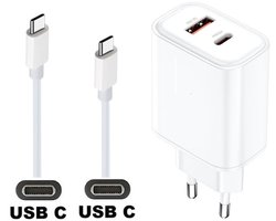 OneOne 36W snellader met 2 poorten + 2,0m sterke USB C naar C kabel. Witte PD PPS lader. GAN oplader adapter past op Kobo (Rakuten) eReader Elipsa, Elipsa 2E, Sage, Libra 2, Libra Colour, Clara 2E, Clara Colour, Clara BW - Kindle (Amazon) Scribe