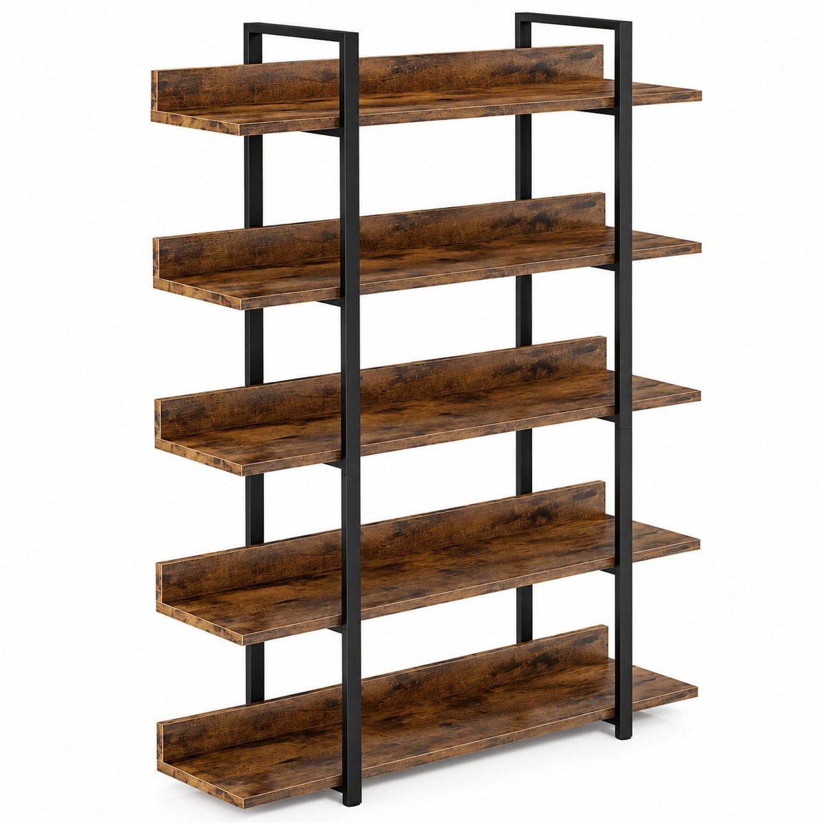 Sello! industriële boekenkast – boekenrek – 5 lagen – stevige constructie – boeken – planten – decoratie – zwart – staal – hout