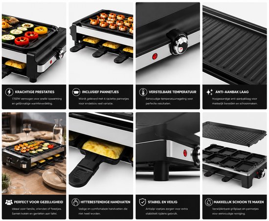 SMH LINE® Gourmetset - 1700W - Bakplaat 8 personen - Grill and Bakplaat - Incl 8 pannetjes - PFAS-Vrij - Anti-aanbaklaag — afbeelding 3