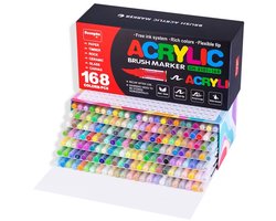 Guangna® Set de Marqueurs Acryliques 168 Couleurs | Marqueurs Acryliques pour Livres de Coloriage | Coloriages Mystères | Dessin | DIY