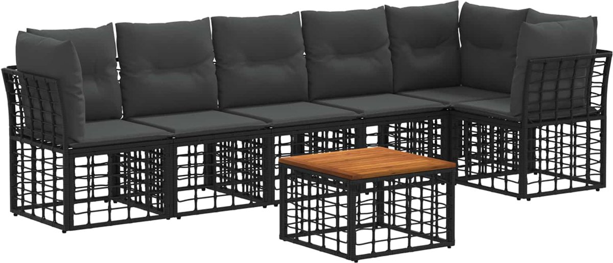 vidaXL - Tuinbank - Set - 7 - pcs - Zwart - en - Donker - Grijs - poly - rattan