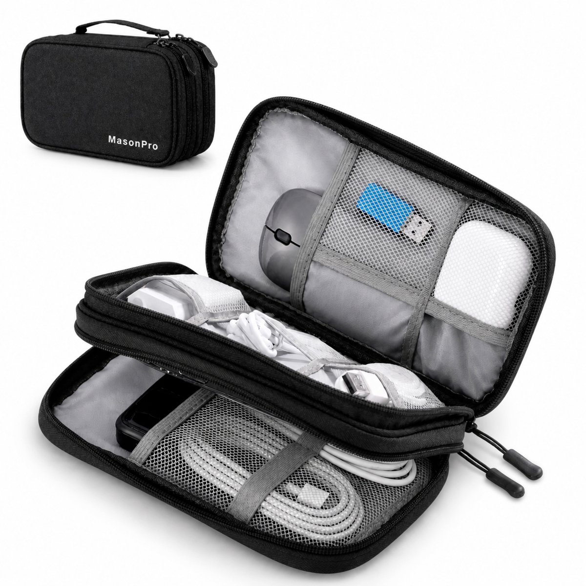 MasonPro Kabel Organiser Tas - Kabeltas - Electronica Organizer Etui - Opbergtas voor Kabels en Accessoires - Kabel Etui - Small - Zwart
