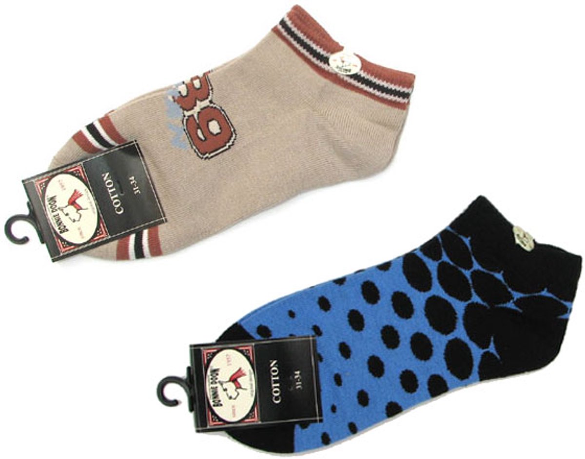 2 paar sneakersokken Bonnie Doon zandkleur en blauw - maat 35-38