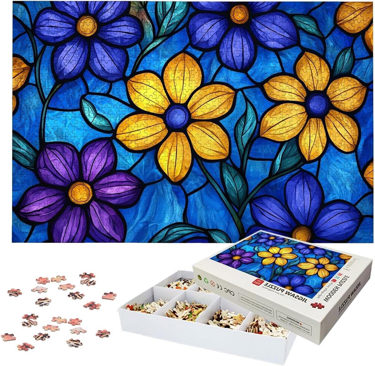 Houten Puzzel - Bloemenpuzzel Volwassenen - Ontspanning en Training - Lettermarkering op Achterkant - 3000 Stukjes - Meerkleurig