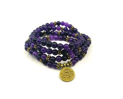Mala - Collier de méditation à 108 perles - Collier de prière Japamala avec Améthyste - Collier de perles Boho avec Lotus