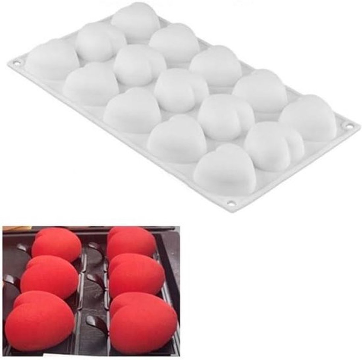 Bakvorm mousse cake - Siliconen - Food grade - Anti-aanbaklaag - 3D - Dessert cake chocolade - Doe-het-zelf - Hartvormig - Geschikt voor alle ovens - Grijs.