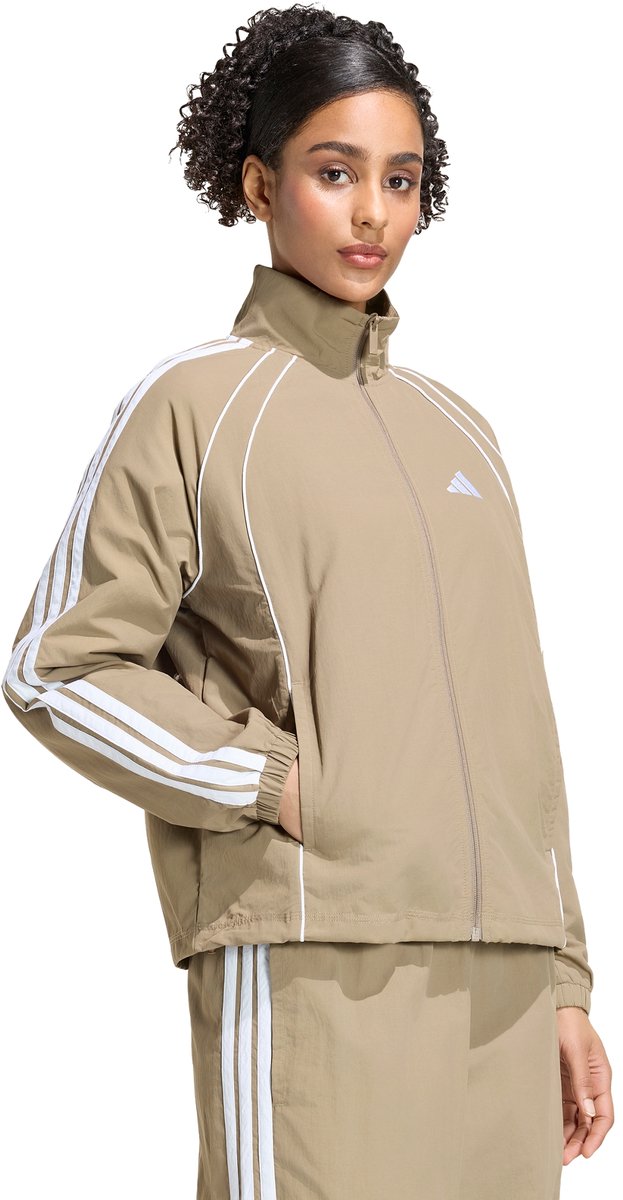 Adidas Sportswear Iconic Woven Sportjack Met 3-Stripes Dames Beige