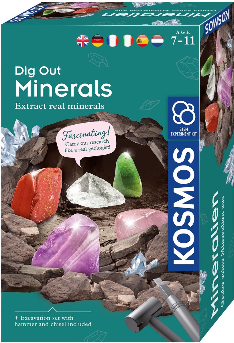 Kosmos Dig Out Minerals – Experimenteerset – Graaf kleurrijke edelstenen op en ontdek de wereld van mineralen – Inclusief bergkristal, rozenkwarts, amethist en meer – Mineralen uitgraven — afbeelding 11
