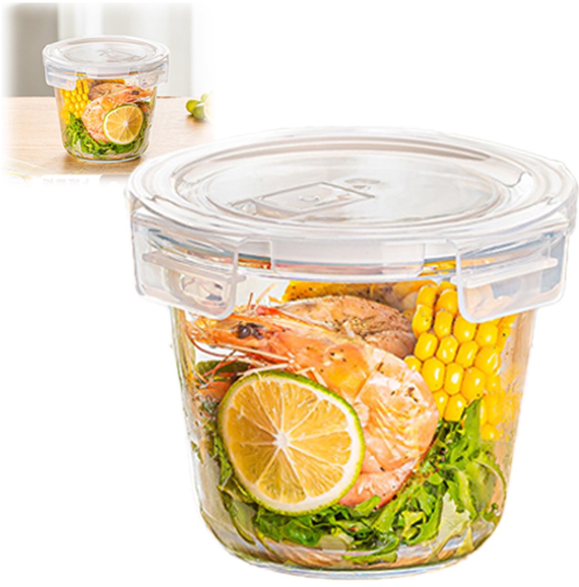 VHV-Vershoudbakjes - Glazen vershoudbakjes - Set van 1 - Bewaarbakjes glas - Luchtdicht - 700 ml - Magnetronbestendig - Voor soep en maaltijden - Transparant