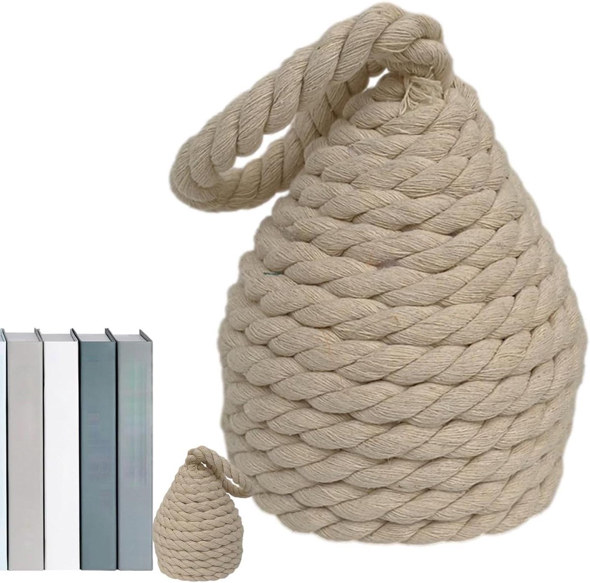 Deurstopper Touwknoop - Gewogen Deurstop - Binnendeuren Openhouden - Robuuste Cementvulling - 17.8 x 16.8 x 16.8 cm - Wit Roze