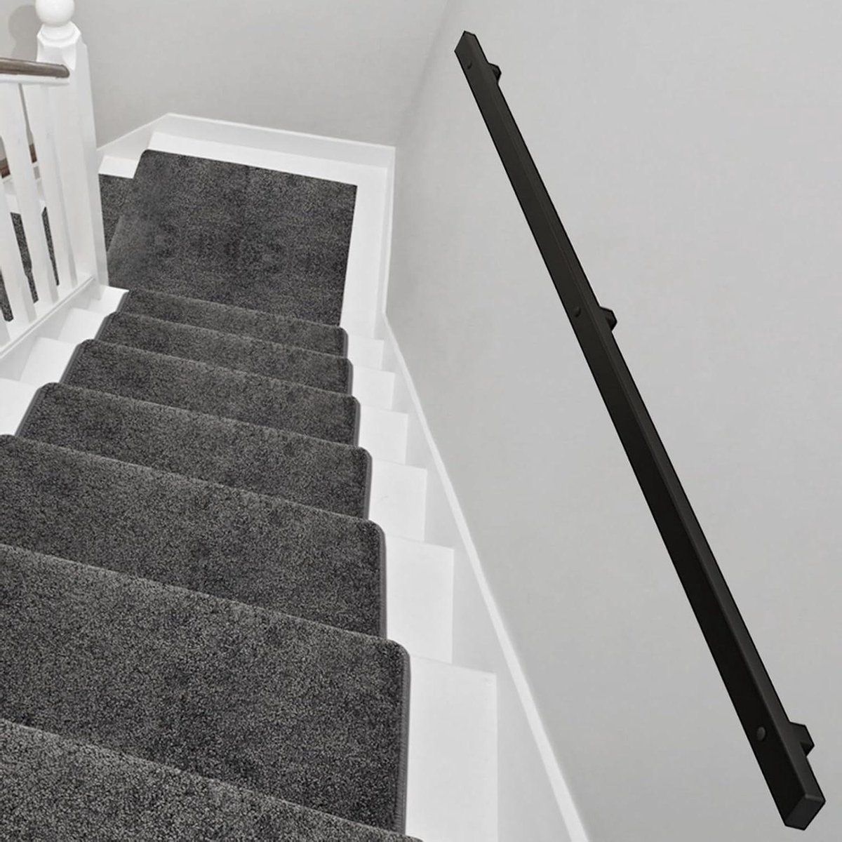 Trapleuning Set - Muursteun Leuning - Veilige Ondersteuning - 200 kg Draagkracht - 450 cm - Zwart