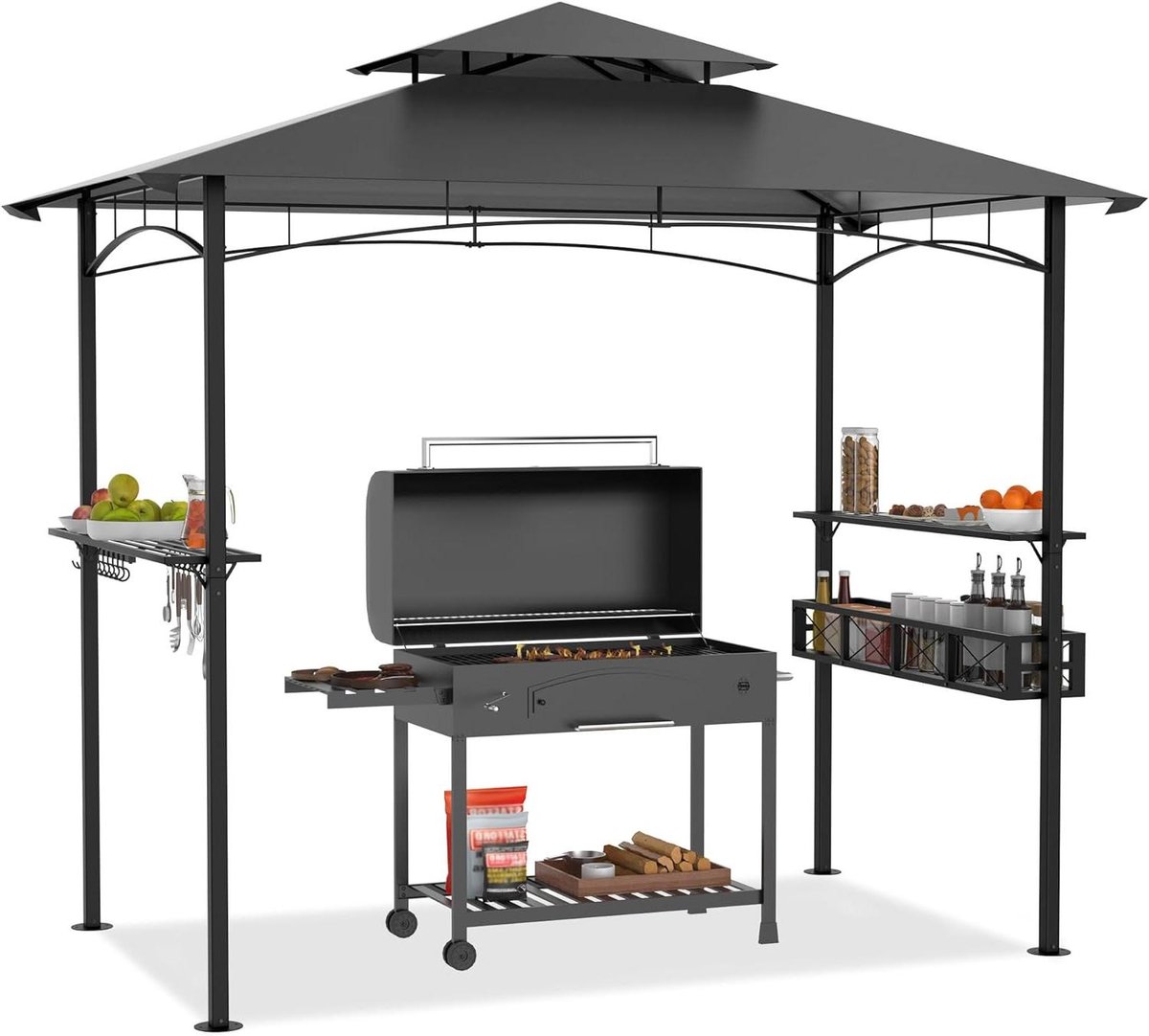 Tuinpaviljoen Grill - Partytent BBQ - Buitenfeesten organiseren - Dubbellaags dak - 245 x 153 x 250 cm - Grijs