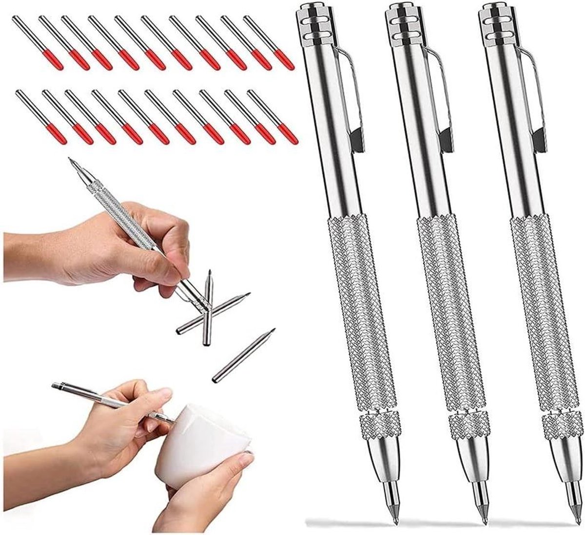 Schraap Pen Set - Graveer Tool Etser - Materialen Markeren - Met Magnetische Tip - 3 Stuks - Zilver