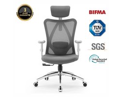 SIHOO M18 Ergonomische Bureaustoel-4-Punts Ondersteuning (Hoofd/Rug/Heup/Handen)-Ademend Mesh Design-Verstelbare Hoofdsteun & Lendensteun-Geschikt voor 1.68m-1.88m-Tot 150kg Draagvermogen-BIFMA Gecertificeerd-Ideaal voor Kantoor/Thuis/Gaming——Grijs