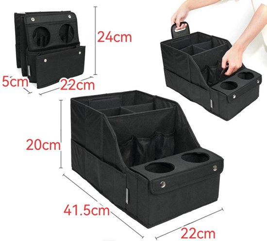 Opbergbox voor de kofferbak van de auto - Organizer tas voor de autostoel - Opvouwbare opbergtas voor in de auto - Zwart - Opvouwbare kofferbak organizer tas — afbeelding 2