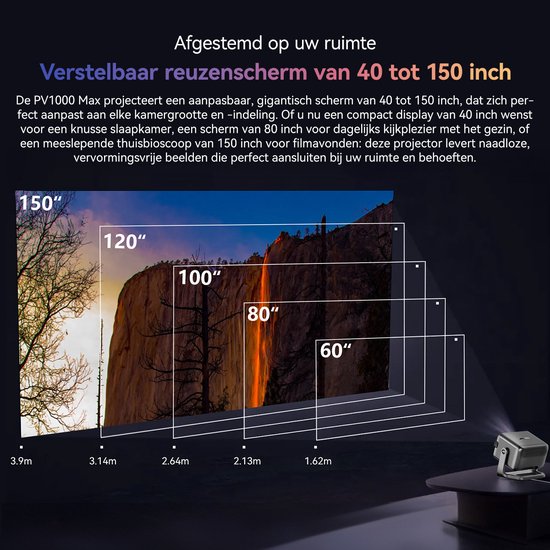Blackview PV1000 Max Beamer - 18000 Lumens-1080P FHD-4K Decodering-Dolby Audio-VIDAA OS-360° Gimbal- Netflix YouTube Disney+- Thuiscinema Buiten-Spelmodus-TOF Autofocus