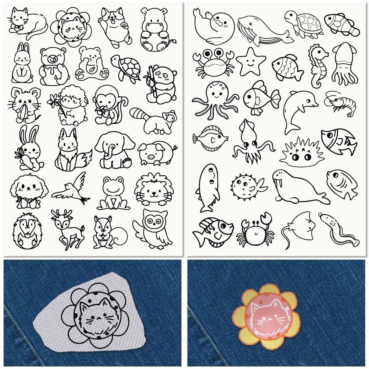 ONF3 - Wateroplosbare Borduurpatches - Zeedieren - Voor Creatieve Naaiprojecten - 50 stuks - Borduren - Creatief - Naaien - Geschikt voor DIY - ...