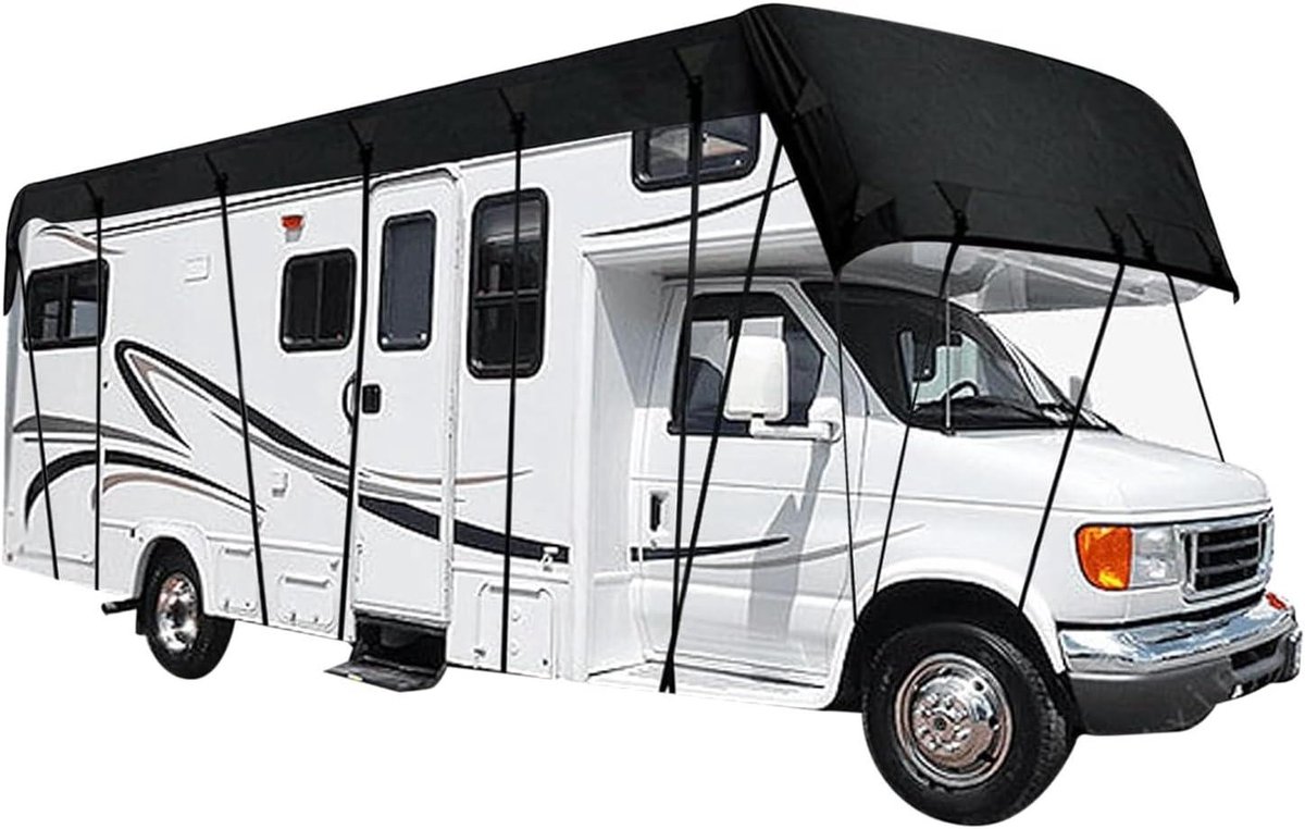 RV Dak Cover - Beschermhoes Camper - Voertuig Beschermen - Waterdicht Regenbestendig - 750x300 cm - Zwart