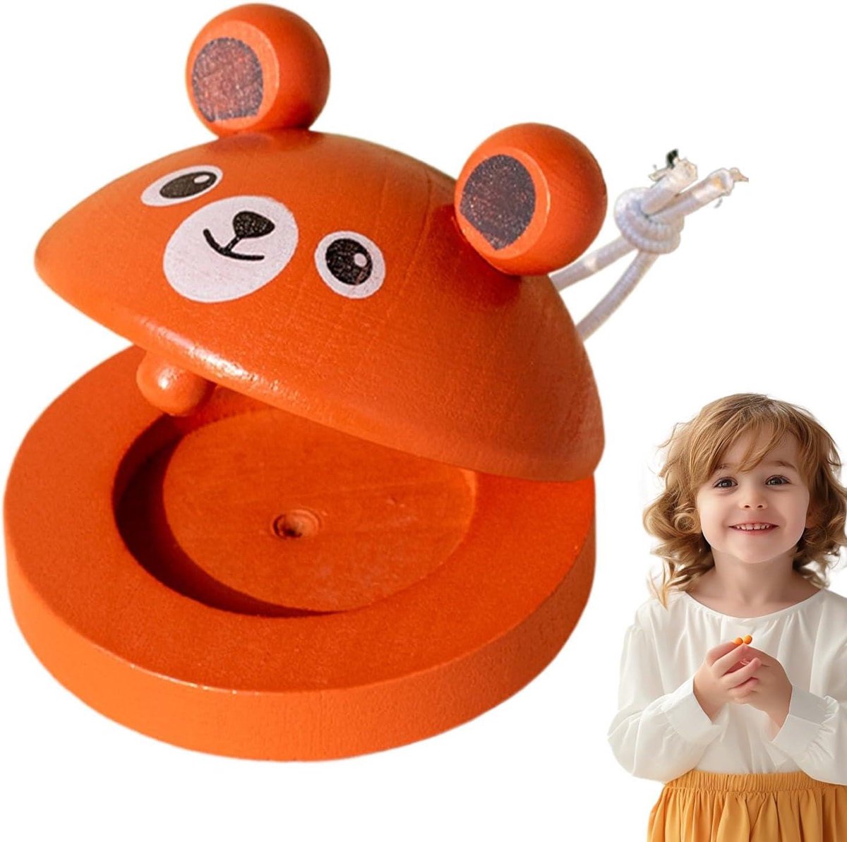 Houten Castagnetten - Ritme Klapbord - Muziek Ontwikkelen - Schattige Dierenpatronen - 7 x 5.5 x 2.5 cm - Bruin