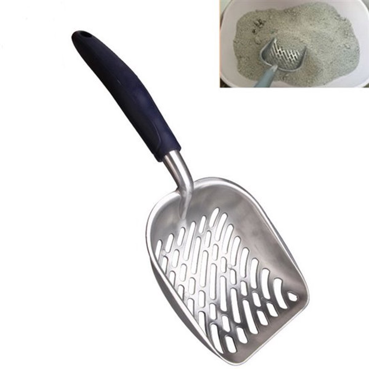 Kattenbakvulling, Dieren Schoonmaak Schep Zand Afval Schep Dieren Schoonmaak Gereedschap met Comfortabele Rubber Handgreep voor Katten Honden (Blauw)