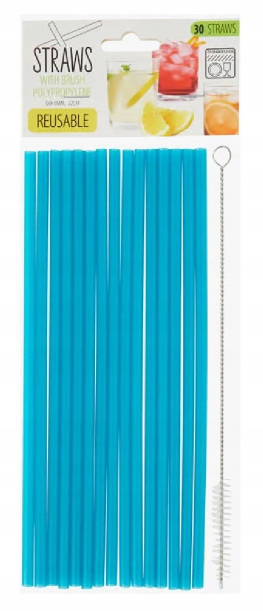 Herbruikbare rietjes + schoonmaakborstel - Vaatwasbestendig kleur Blauw (30 stuks)