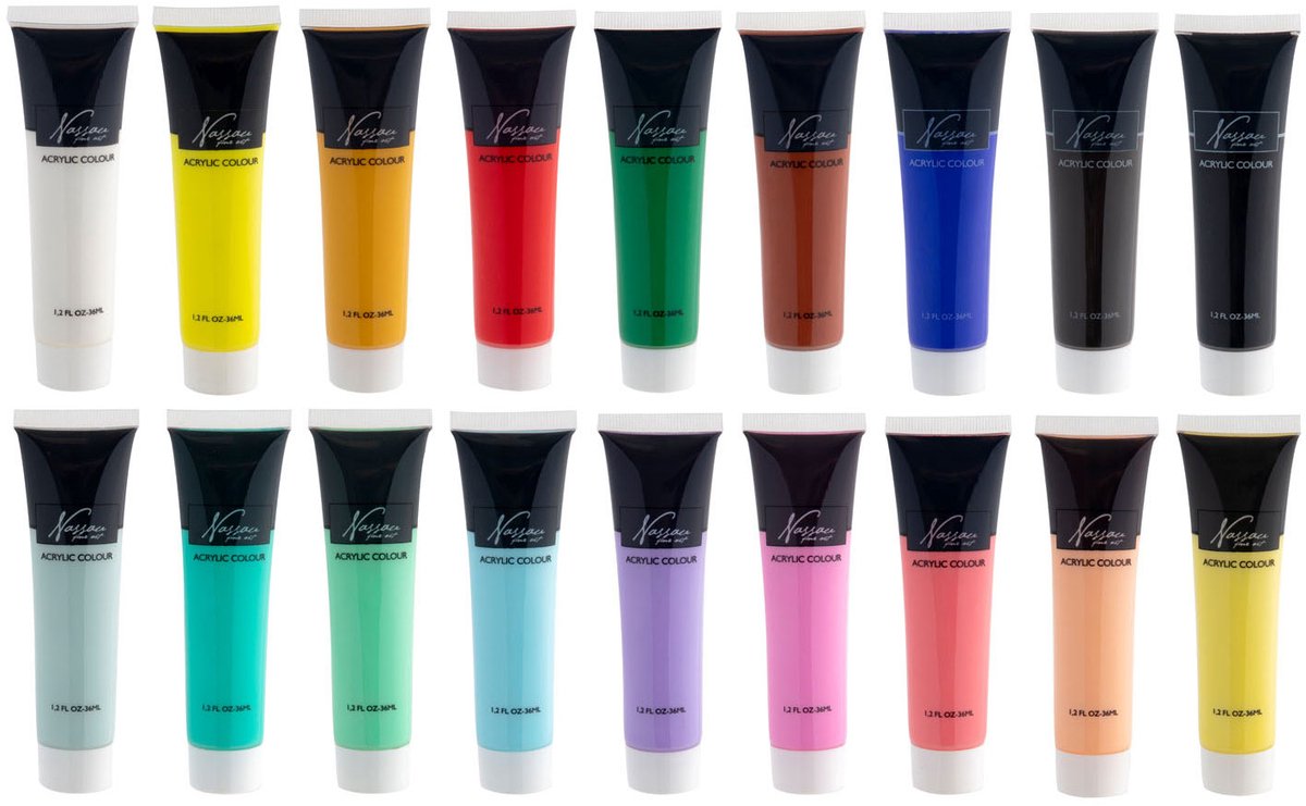 Hobbyverf Acrylverf Set 18pcs - 36ml Verf Tubes - Acrylverf Kinderen en Volwassenen - 9 Pastel & 9 Basis Kleuren - Verf Kinderen Knutselen - Kinder Verf Set — afbeelding 4