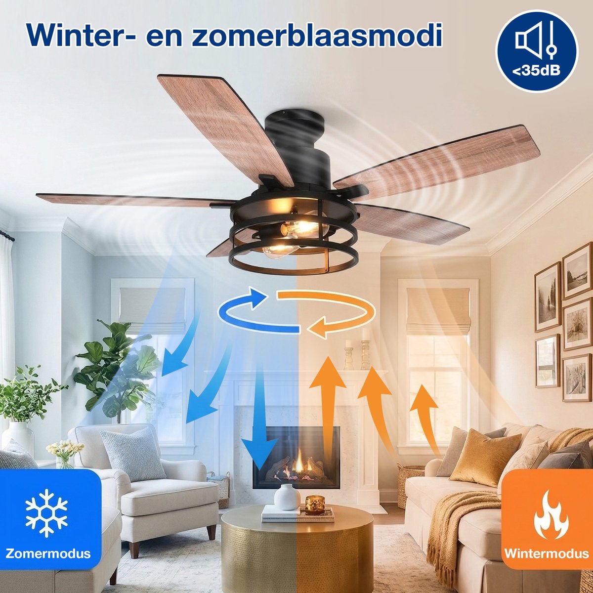 MUPOO 132cm Plafondventilator - DC Motor, Zomer/Winterstand thumbnail 4