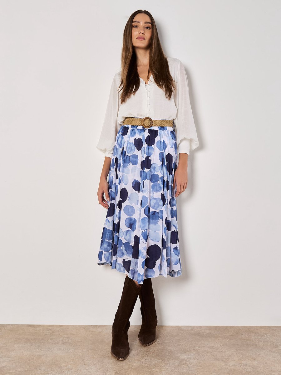 Midi-rok van slub met abstracte print