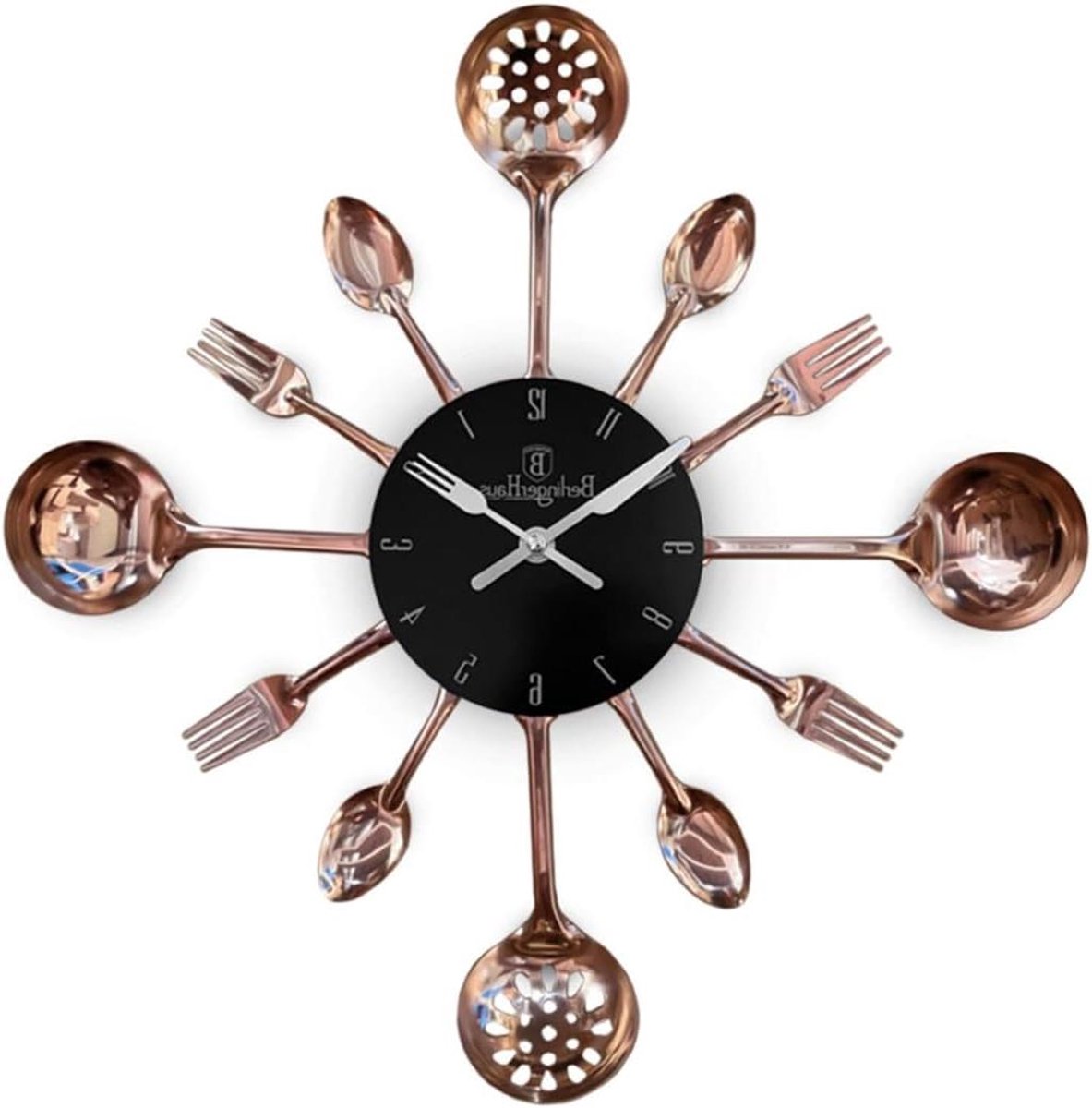 Keukenwandklok - Wandklok Keuken - Tijd Weergeven - Roestvrij Staal - 32 cm - Zwart Roségoud