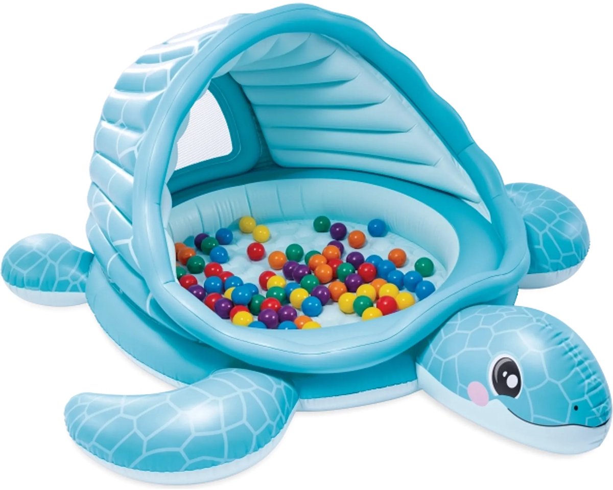 Intex Opblaasbaar kinderzwembad schildpad 2 in 1 met dak, zachte bodem en ballen voor waterpret buiten, 218 x 206 x 97 cm — afbeelding 4