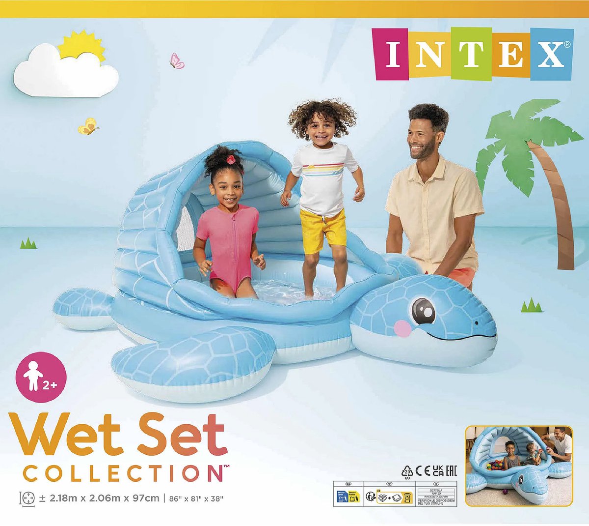Intex Opblaasbaar kinderzwembad schildpad 2 in 1 met dak, zachte bodem en ballen voor waterpret buiten, 218 x 206 x 97 cm — afbeelding 6