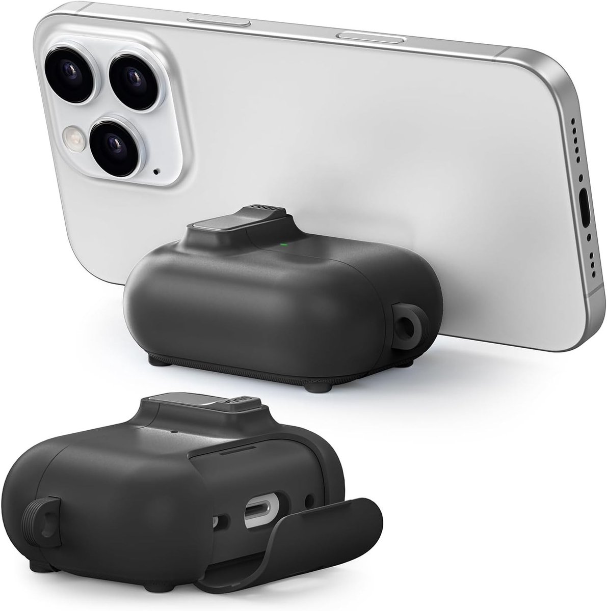 Beschermende AirPods 3 Hoes met MagSafe Ondersteuning, Telefoonhouder en Carabiner, Zwart - Ideaal voor Reizen en Sport