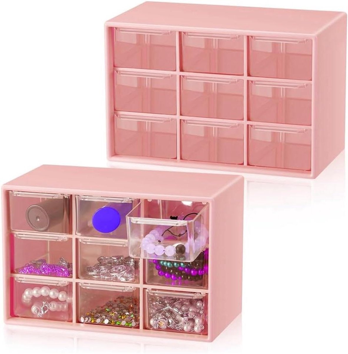 Opbergdozen met Laden - Mini Organizer - Bureau Ordenen - Doorzichtige Laden - 18 cm - Roze