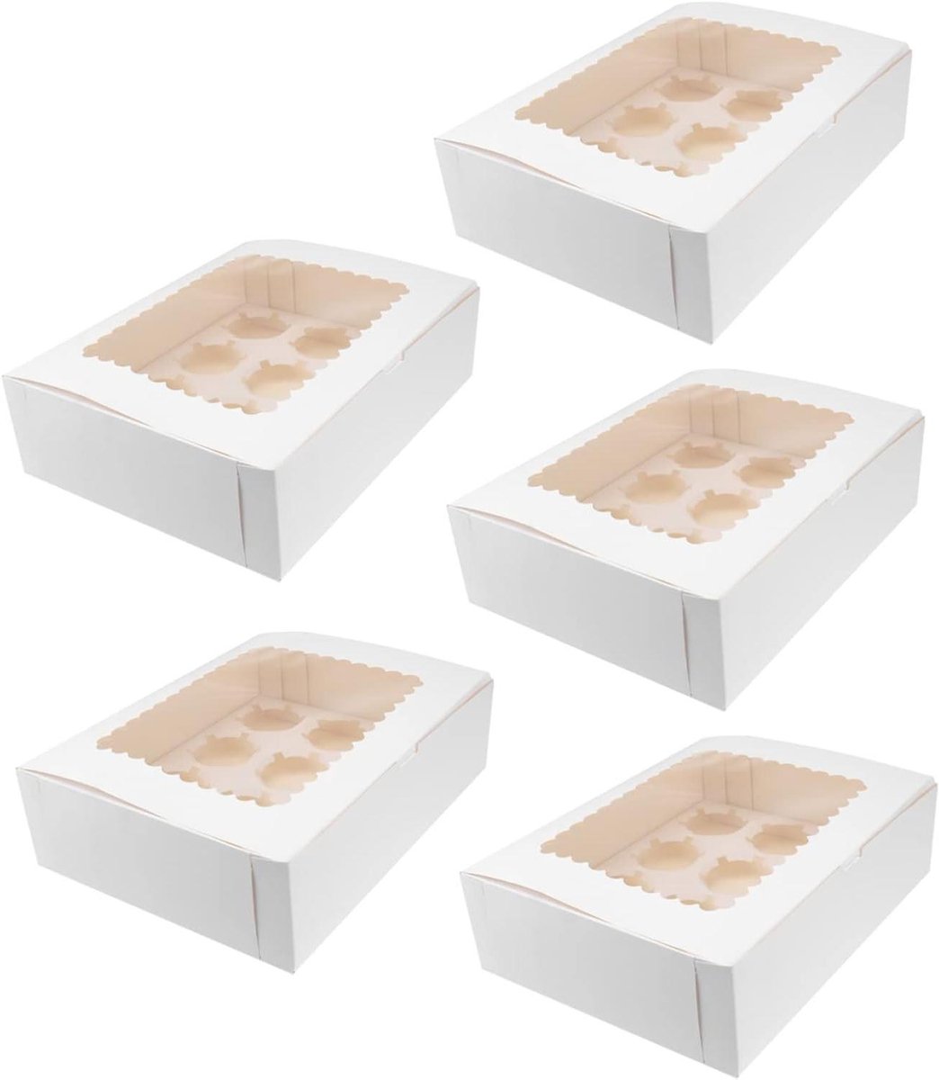 Cupcake Dozen - Muffin Bakjes - Taarten Vervoeren - 12 Holtes Gescheiden - 32.5x25x9 cm - Wit