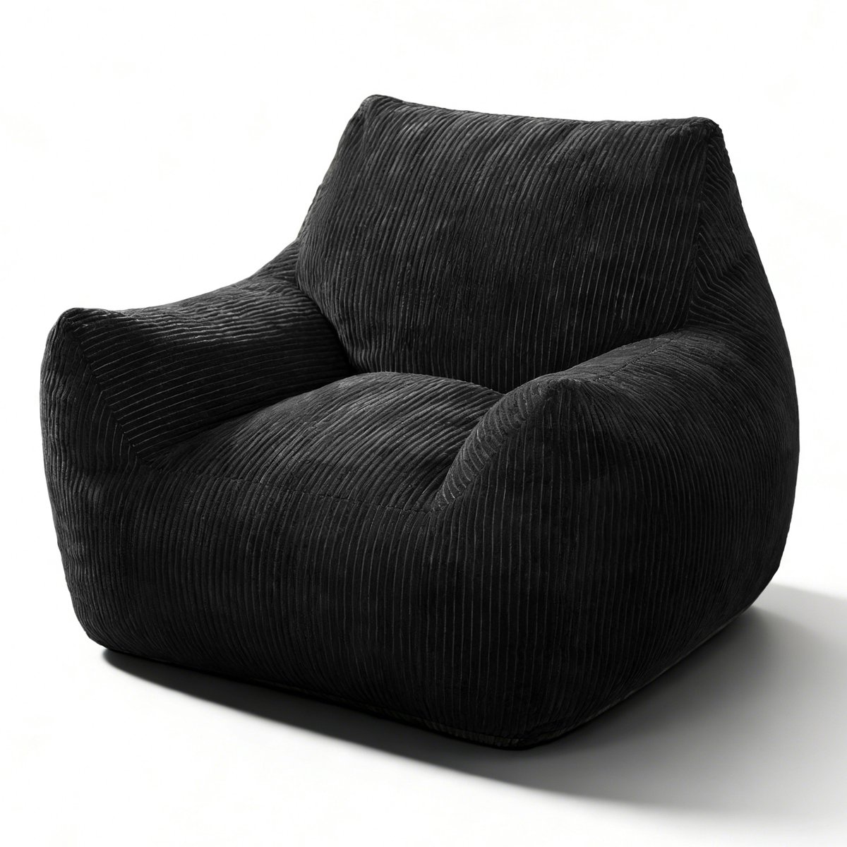 Lemlit Zitzakstoel Volwassenen - Corduroy Relaxstoel met Vulling - Lounge Fauteuil met Rugleuning en Armleuningen - voor Woonkamer Slaapkamer en Studentenkamer - 80 x 73 x 80 cm - Zwart
