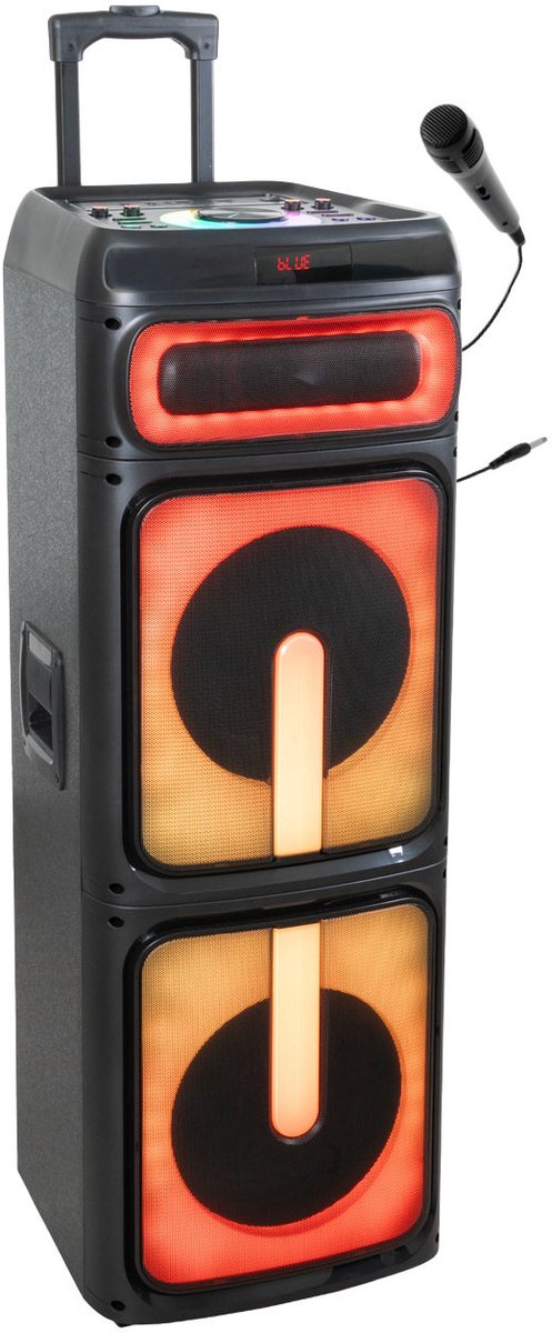 Ibiza - STUPDJ1400 - Karaoke Speaker 1400W met LED Lichteffecten - Bluetooth, USB, MicroSD, AUX - Inclusief Microfoon en Trolley
