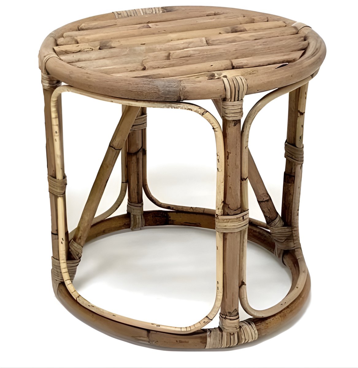 VD Leeden bijzettafel Papasan - D40 x H40 cm - rotan - bruin - krukje/plantverhoger