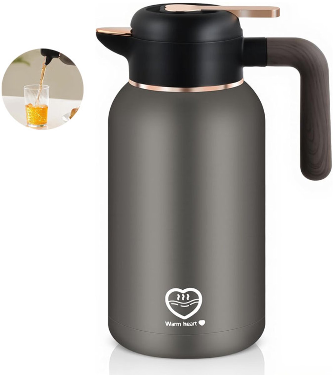 TEKROA® 2L RVS Thermosfles - Dubbele Vacuüm Isolatie - 24-Uurs Temperatuurbehoud - Voor Koffie, Thee en Water