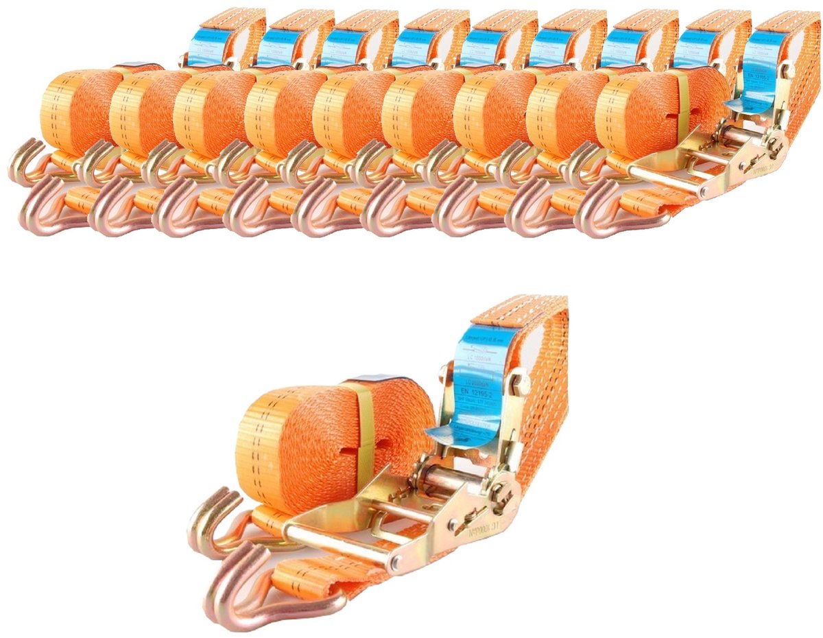 10x professionele ratelsjorbanden spanband 2tlg 5m 2t 2tot 2000kg TÜV/GS ORANJE