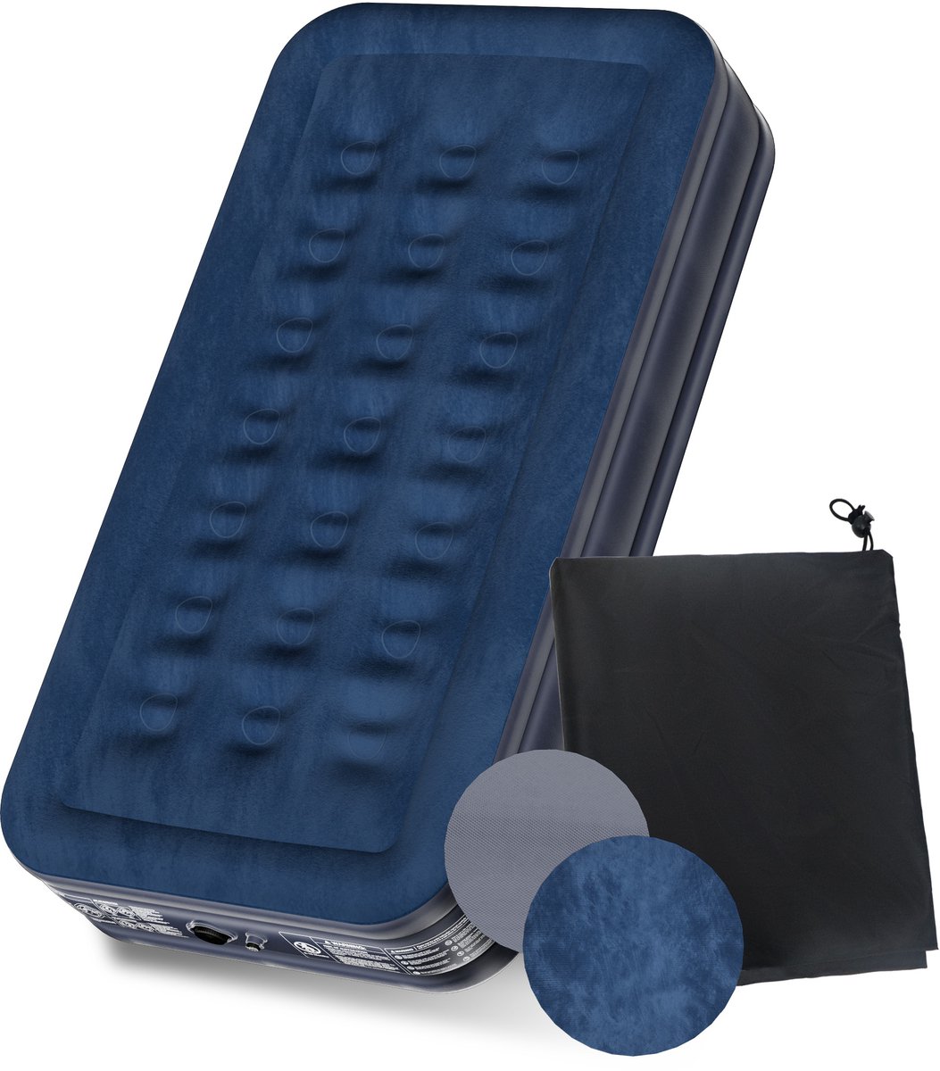 Aufun luchtmatras 1-persoons, opblaasmatras met ingebouwde pomp, zelfopblazend binnen 3 minuten, behaalde bovenlaag, geschikt voor thuisgebruik, kamperen en logeerbed, afmetingen 190×99×38 cm