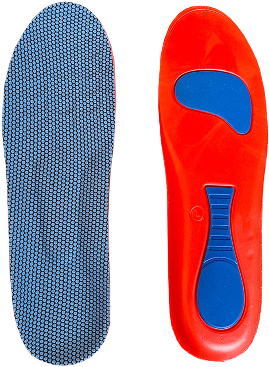 Sodrai Sport Inlegzolen - Gel inlegzool - Schoenzolen - Maat 43-44 - 2 stuks / 1 paar - Rood / Blauw - Voor Wandelen en Sport - Sport Zolen - Schok demping