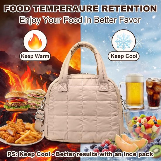 Lunchbox voor dames, gewatteerde lunchtas met verstelbare schouderband, geïsoleerde lunchtas voor werk, school, picknick en reizen. — afbeelding 2