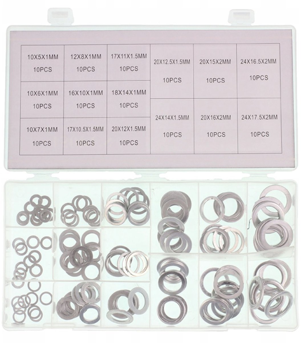 aluminium ringen - carrosserie ringen 150 stuks - m10 tot m24 - wasringen - bevestigingsringen - gmp